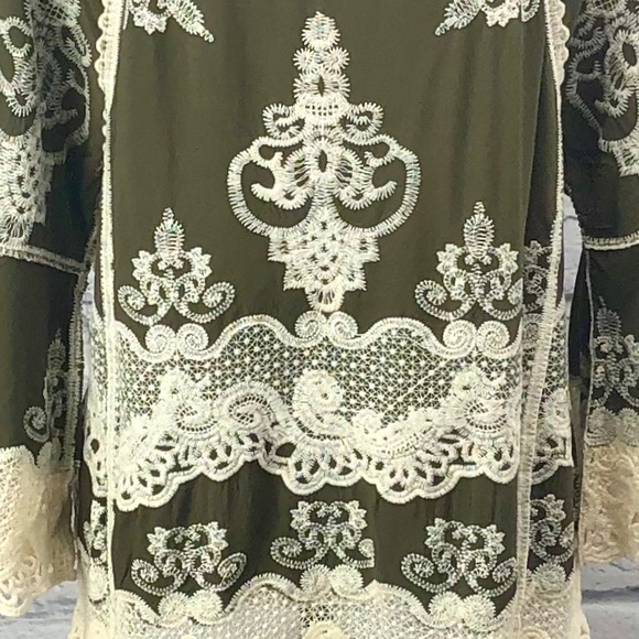 Democracy Embroidered Crochet Top in Olive Green - Picture 11 of 16
